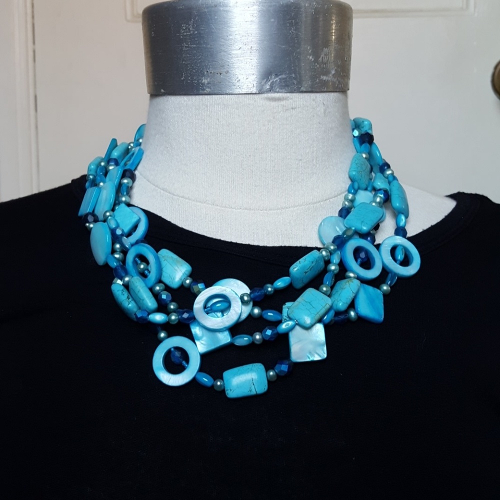 Multi-Strand Aqua Colored Necklace